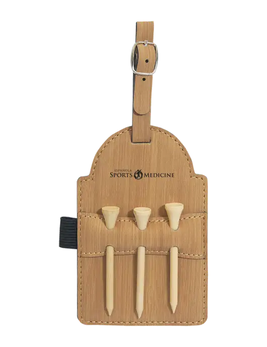 Bamboo Leatherette Golf Bag Tag with 3 Wooden Tees w/Espanola Logo