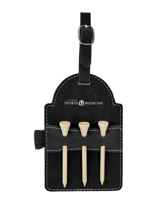 Black Leatherette Golf Bag Tag with 3 Wooden Tees w/Espanola Logo