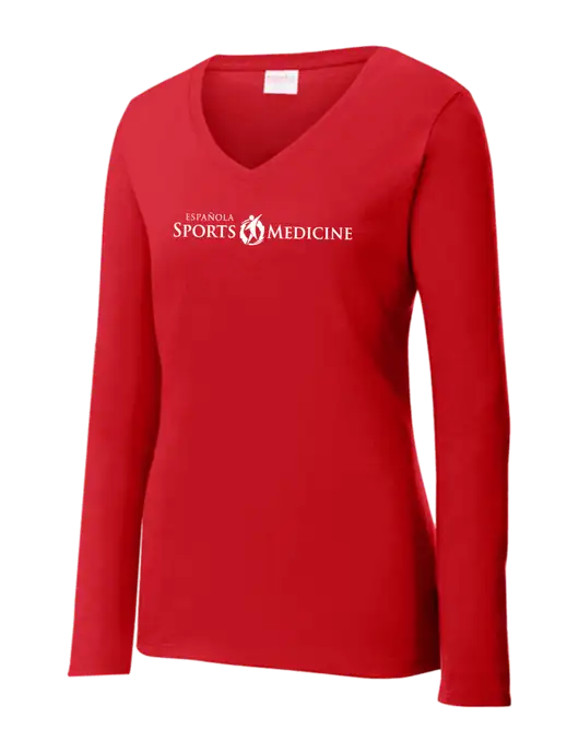 Womens  V-Neck Ring Spun Bright Red 4.5 oz Long Sleeve T-Shirt w/Espanola Logo