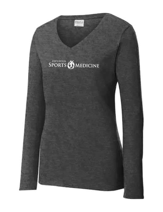 Womens  V-Neck Ring Spun Dark Heather Grey 4.5 oz Long Sleeve T-Shirt w/Espanola Logo