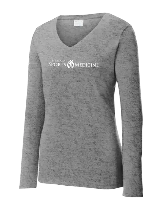 Womens  V-Neck Ring Spun Grey Heather 4.5 oz Long Sleeve T-Shirt w/Espanola Logo