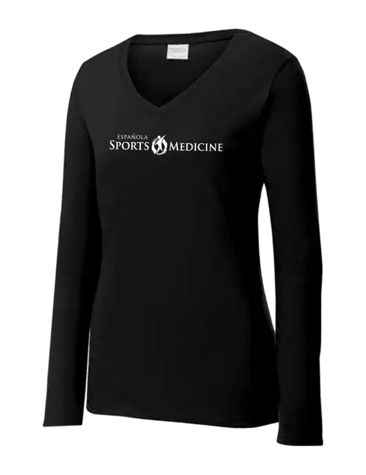 Womens V-Neck Ring Spun Jet Black 4.5 oz Long Sleeve T-Shirt w/Espanola Logo