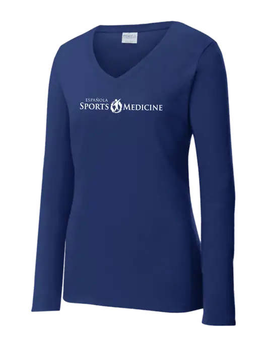 Womens  V-Neck Ring Spun Navy 4.5 oz Long Sleeve T-Shirt w/Espanola Logo
