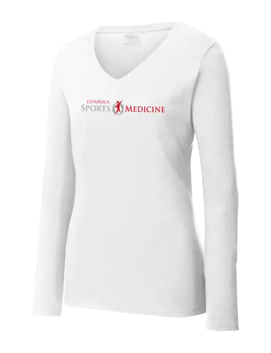 Womens  V-Neck Ring Spun White 4.5 oz Long Sleeve T-Shirt w/Espanola Logo