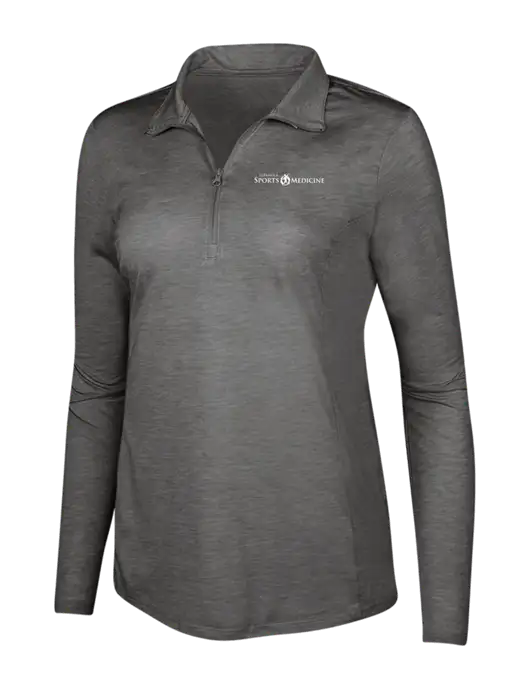 Dark Grey Heather Womens Posicharge Tri-Blend Wicking 1/4 Zip Pullover w/Espanola Logo