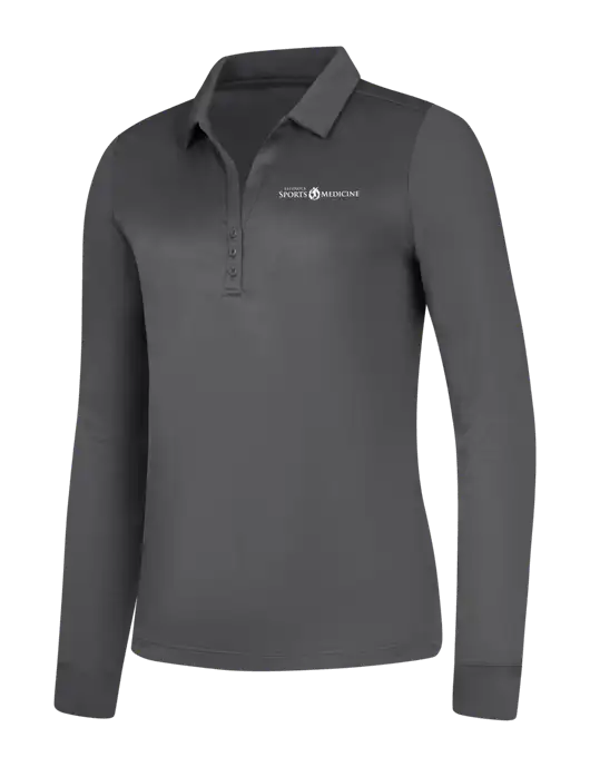 Womens Dark Grey Silk Touch Performance Long Sleeve Polo w/Espanola Logo