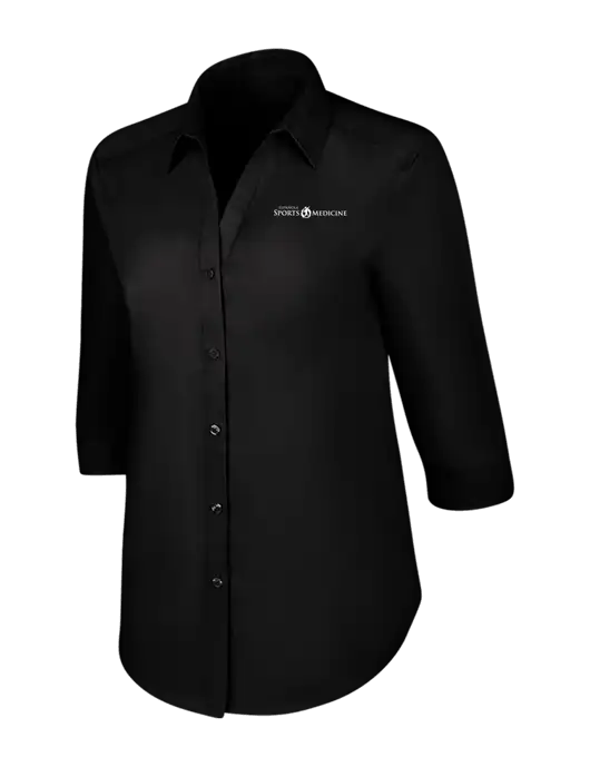 Womens Black 3/4 Sleeve Carefree Poplin Shirt w/Espanola Logo