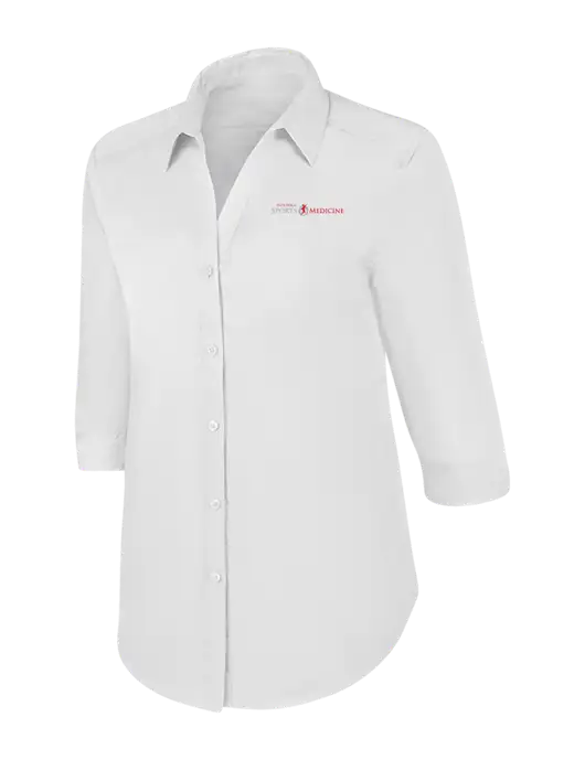 Womens White 3/4 Sleeve Carefree Poplin Shirt w/Espanola Logo