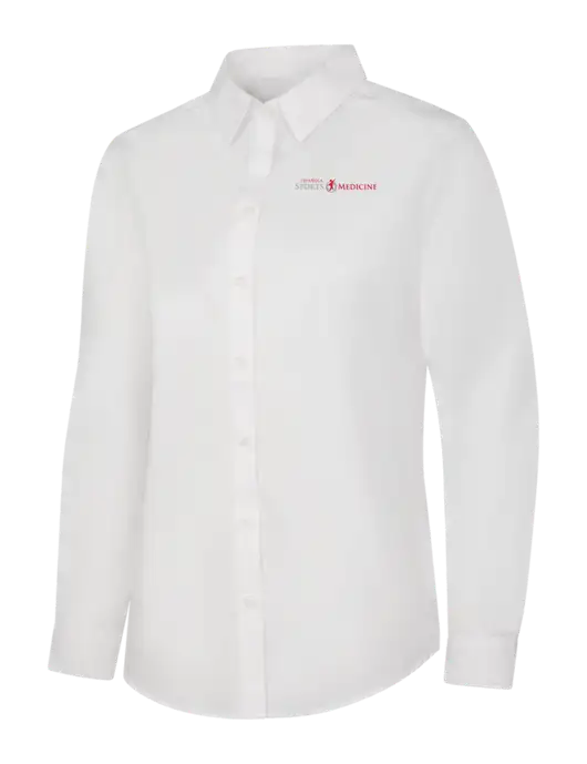 Womens White Long Sleeve Carefree Poplin Shirt w/Espanola Logo