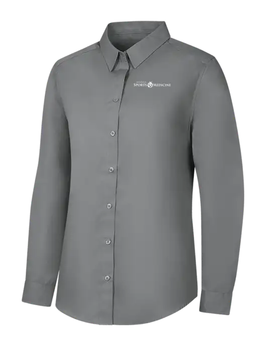 Womens Medium Grey Long Sleeve Carefree Poplin Shirt w/Espanola Logo