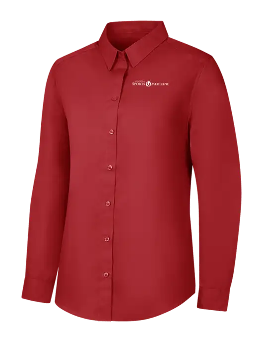 Womens Rich Red  Long Sleeve Carefree Poplin Shirt w/Espanola Logo