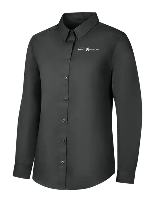 Womens Dark Grey Long Sleeve Carefree Poplin Shirt w/Espanola Logo
