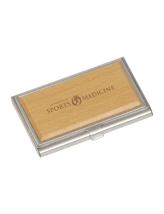 Wood & Silver Business Card Case w/Espanola Logo