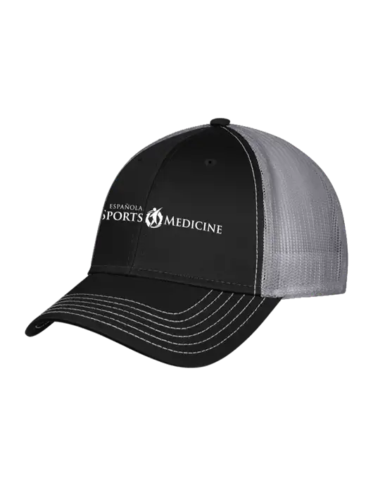 Black/Medium Dark Grey Mesh Trucker Cap Snap Back w/Espanola Logo