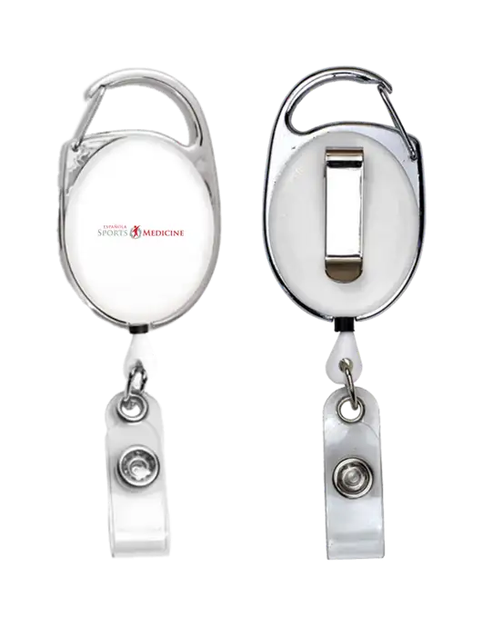 White Carabiner Style Badge Reel and Badge Holder w/Espanola Logo