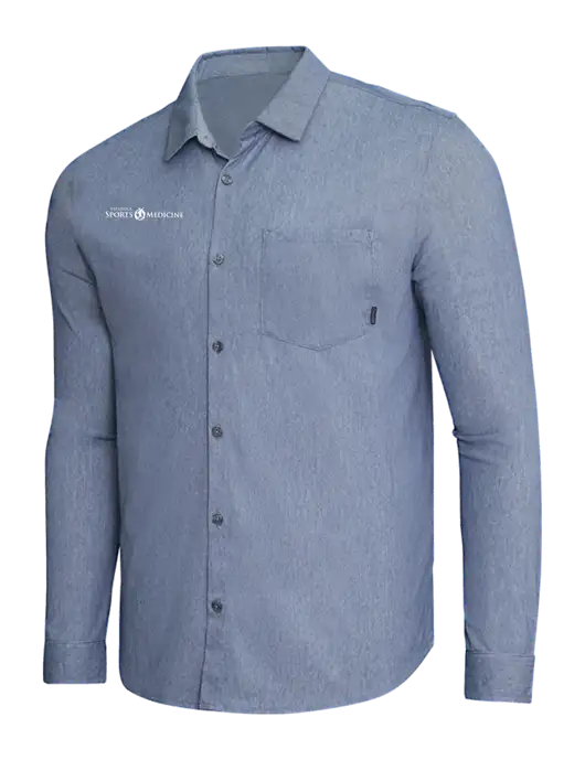 OGIO Slate Blue Heather Extend Long Sleeve Button Up Shirt w/Espanola Logo