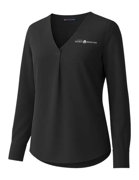 Brooks Brothers Womens Black Open-Neck Satin Blouse  w/Espanola Logo