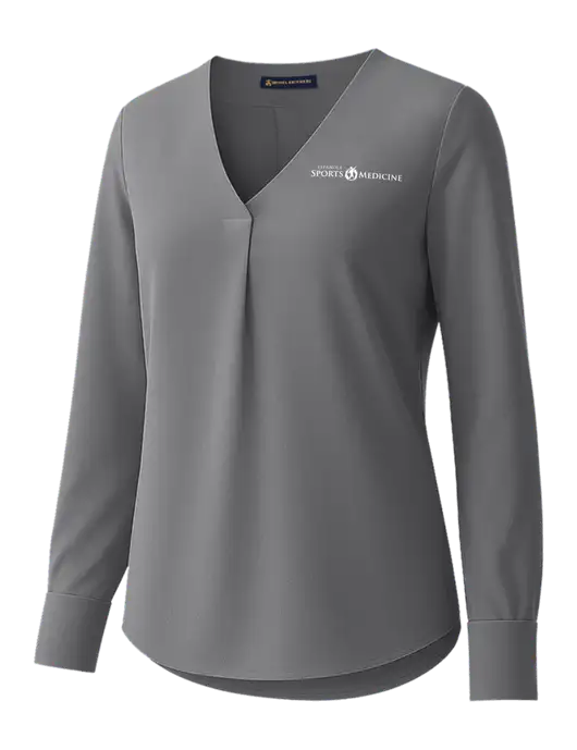 Brooks Brothers Womens Medium Grey Open-Neck Satin Blouse  w/Espanola Logo