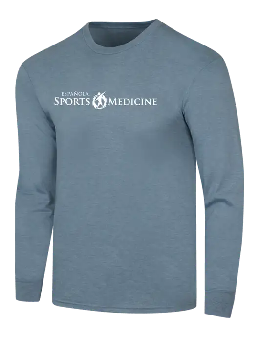 Simply Soft Long Sleeve Slate Blue Heather 4.5 oz, Poly/Combed Ring Spun Cotton T-Shirt w/Espanola Logo