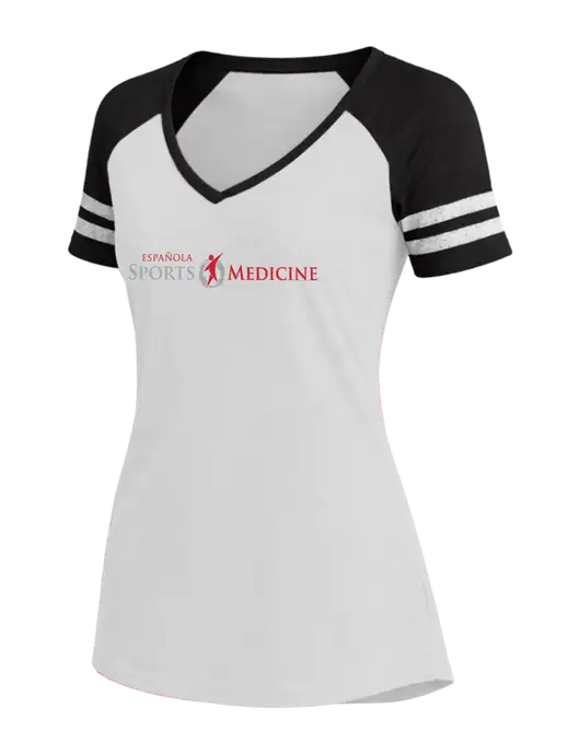 Womens White/Black V-Neck Game Tee w/Espanola Logo