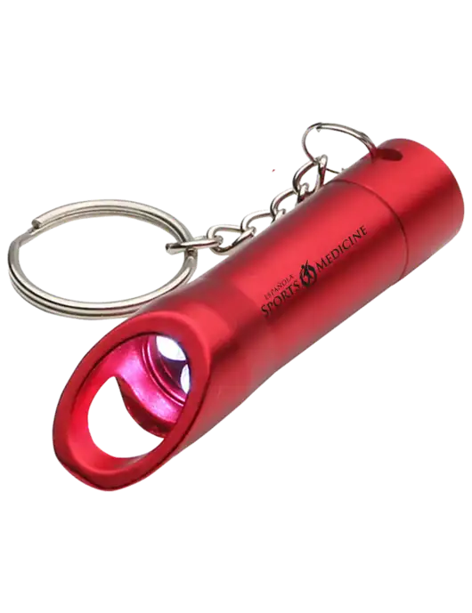 Red Pocket LED Flashlight with Bottle Opener & Keychain w/Espanola Logo