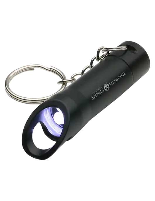 Black Pocket LED Flashlight with Bottle Opener & Keychain w/Espanola Logo