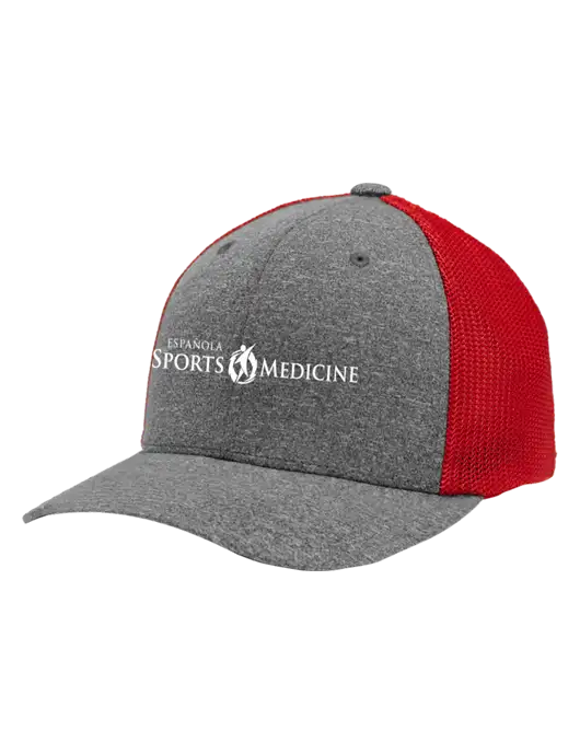 Flexfit Red/Medium Grey Heather Melange Mesh Back Trucker Cap w/Espanola Logo