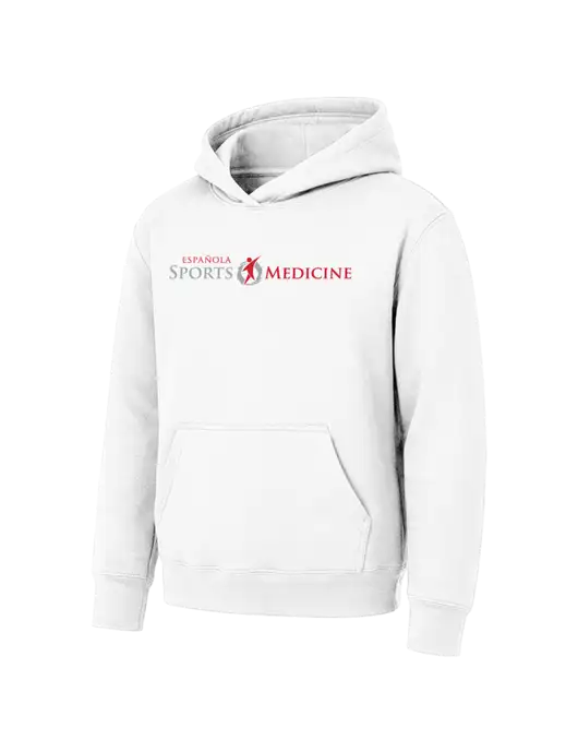 Youth White 7.8 oz Pullover Hooded Sweatshirt w/Espanola Logo
