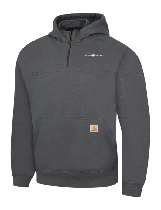 Carhartt Dark Grey Heather Rain Defender Paxton Heavyweight Hooded 1/4 Zip Mock Sweatshirt w/Espanola Logo