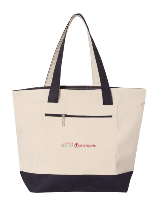 Natural/Navy Zippered Tote  w/Espanola Logo