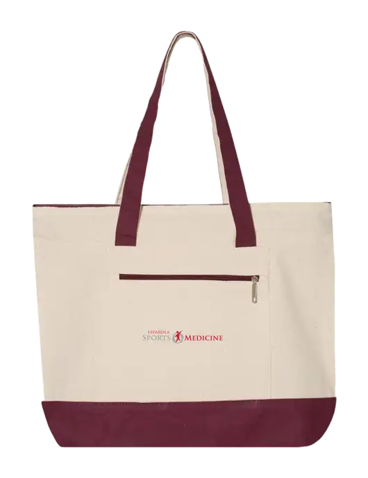 Natural/Maroon Zippered Tote  w/Espanola Logo