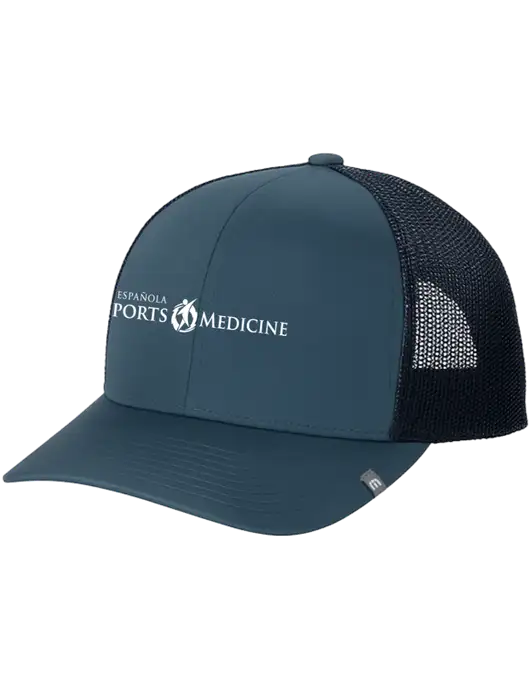 TravisMathew Dark Slate Blue Cruz Trucker Cap w/Espanola Logo