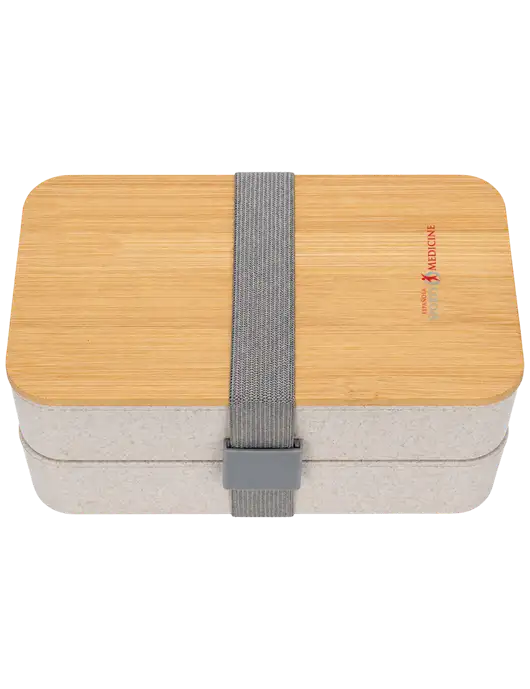 Double Decker Natural Ivory Lunch Box w/Eco-Friendly FSC Bamboo Lid & Reusable Utensils w/Espanola Logo