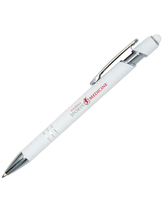 White Cosmo Glide Stylus Pen - Black Ink w/Espanola Logo