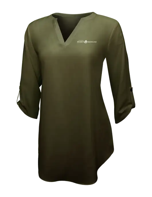 Womens Dark Olive 3/4 Sleeve Tunic Blouse w/Espanola Logo