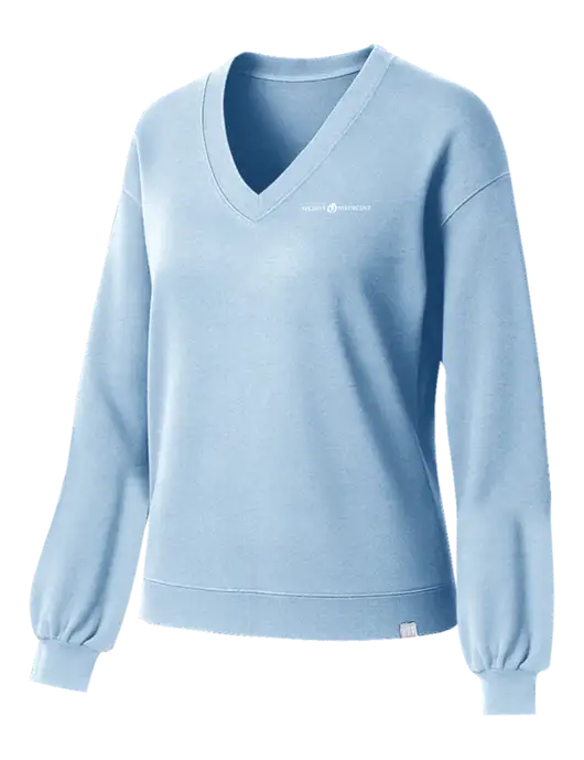 TravisMathew Womens Long Weekend Light Blue Heather V-Neck
 w/Espanola Logo