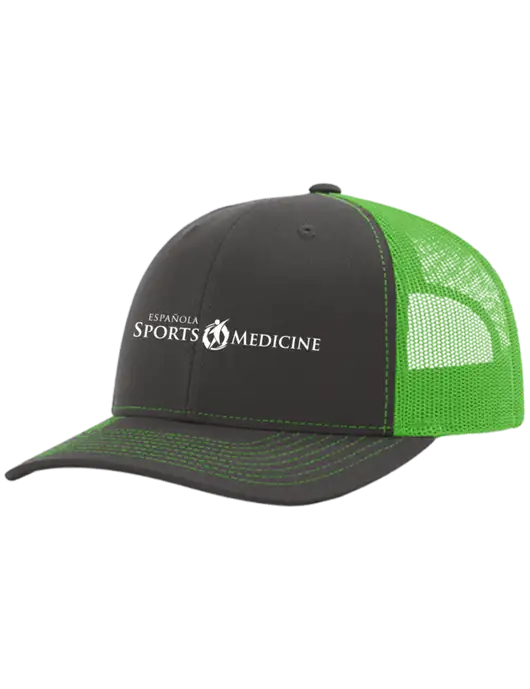 Richardson Adjustable Snapback Original 112 Trucker Cap Charcoal Grey w/Neon Green Mesh w/Espanola Logo