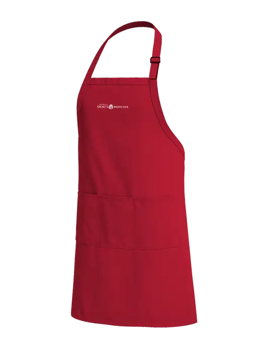 Easy Care Extra Long Bib Red Apron with Stain Release w/Espanola Logo