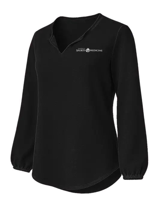 Womens Textured Black Crepe Blouse w/Espanola Logo