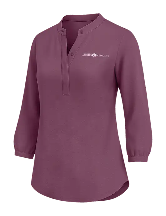 Womens Three Quarter-Sleeve Textured Purple Crepe Tunic w/Espanola Logo