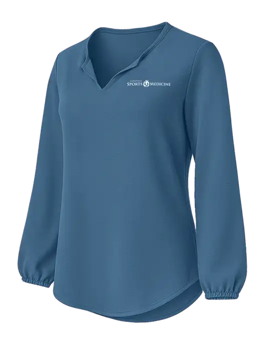 Womens Textured Light Navy Crepe Blouse w/Espanola Logo