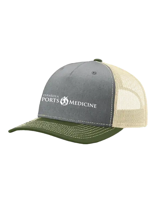 Richardson Five-Panel Trucker Olive/ Light Grey Heather w/Tan Mesh Cap  w/Espanola Logo