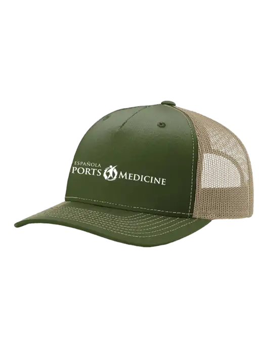 Richardson Five-Panel Trucker Medium Dark Olive/Tan Mesh Cap  w/Espanola Logo