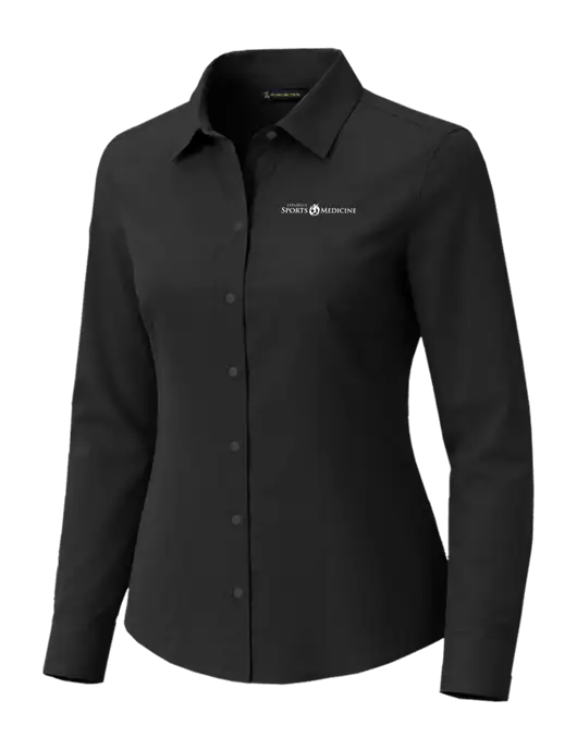 Brooks Brothers Womens Full-Button Black Satin Blouse w/Espanola Logo