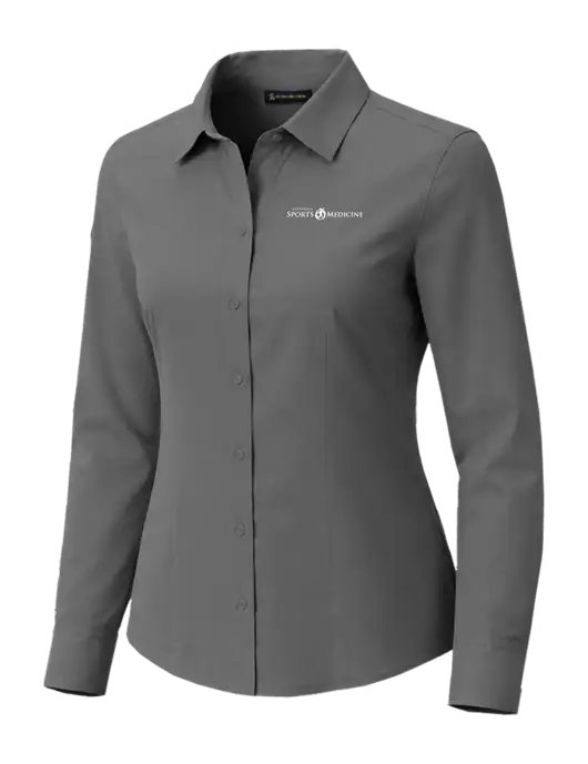 Brooks Brothers Womens Full-Button Dark Medium Grey Satin Blouse w/Espanola Logo