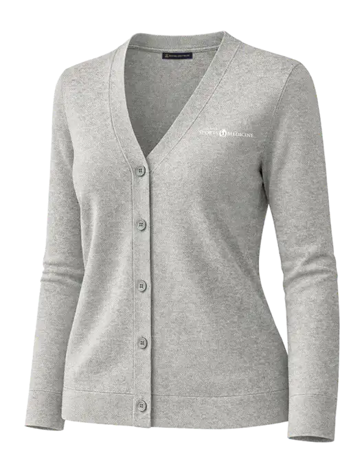 Brooks Brothers Womens Cotton Stretch Light Grey Heather Cardigan Sweater w/Espanola Logo