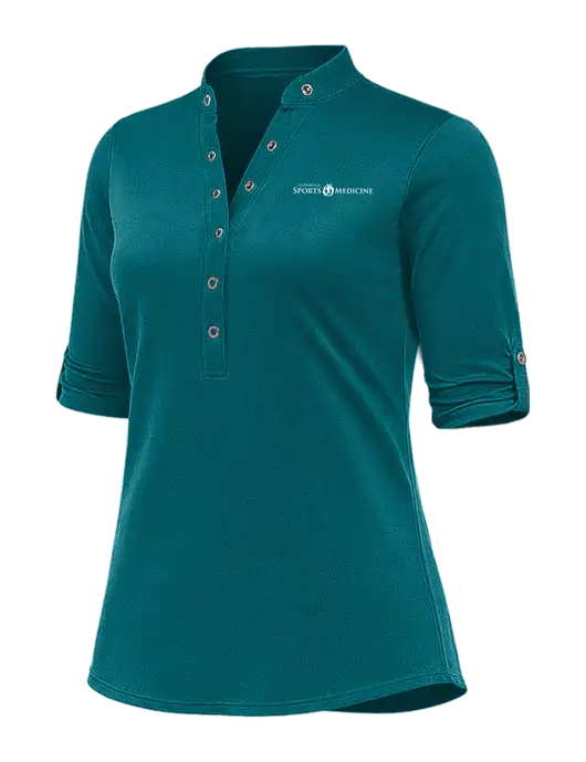 OGIO Womens Crush Henley Teal 3/4 Sleeve Shirt w/Espanola Logo