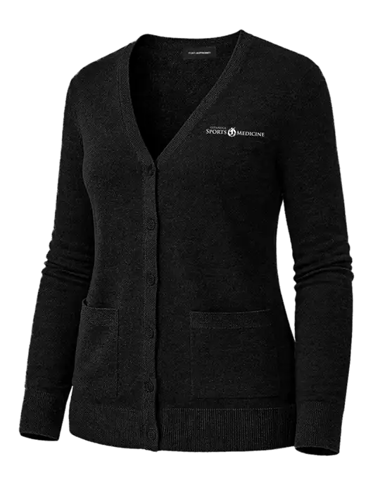 Womens Black Washable V-neck Cardigan Sweater w/Espanola Logo