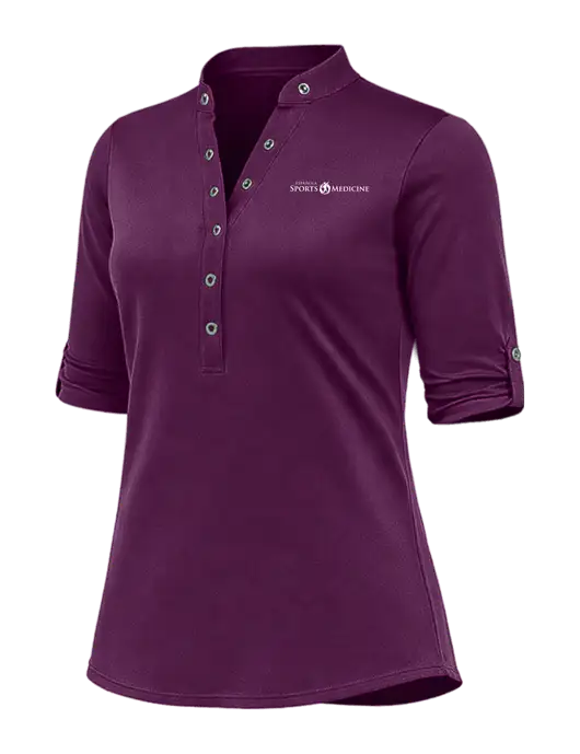 OGIO Womens Crush Henley Purple Plum 3/4 Sleeve Shirt w/Espanola Logo