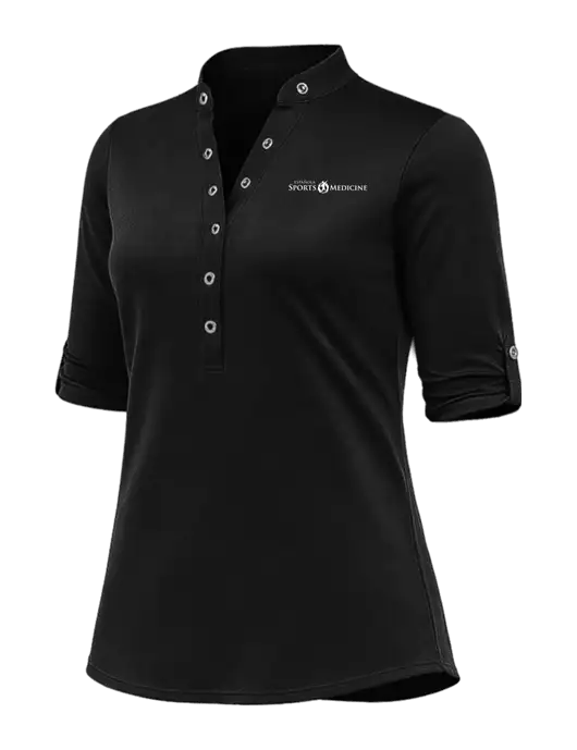 OGIO Womens Crush Henley Black 3/4 Sleeve Shirt w/Espanola Logo